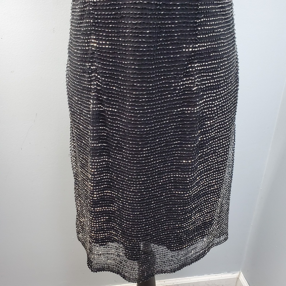 Adrianna Papell Evening Cocktail Dress Womens 12 Black Beaded Spaghetti Straps - Picture 7 of 11